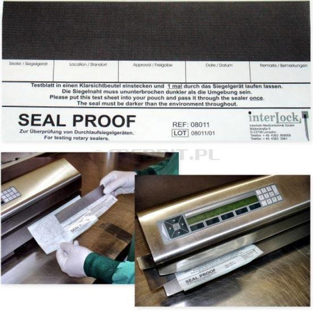 Test skuteczności zgrzewu Seal PROOF 250 szt. INTER LOCK – kontrola zgrzewarek rolkowych, zgodność DIN 58953, 150-200°C