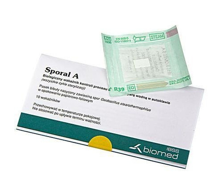 Testy biologiczne Sporal A do kontroli sterylizacji parą wodną, 10 sztuk, BIOMED SA, wskaźnik Geobacillus stearothermophilus