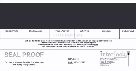 Test skuteczności zgrzewu Seal PROOF 250 szt. INTER LOCK – kontrola zgrzewarek rolkowych, zgodność DIN 58953, 150-200°C