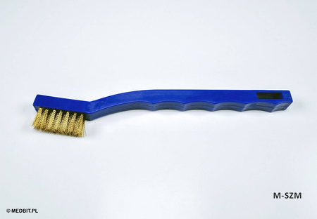 Szczotka mosiężna do czyszczenia narzędzi i wierteł 18 cm MEDBIT.PL – ergonomiczna, niebieska rączka, drut miedziany