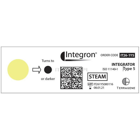 Wskaźnik chemiczny klasy 5 do sterylizacji parą wodną STEAM IT26-1YS, 121-134°C, 200 szt., TERRAGENE